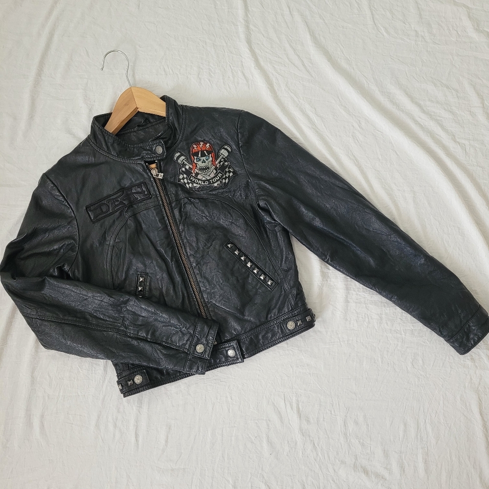 Ed Hardy women's moto leather jacket